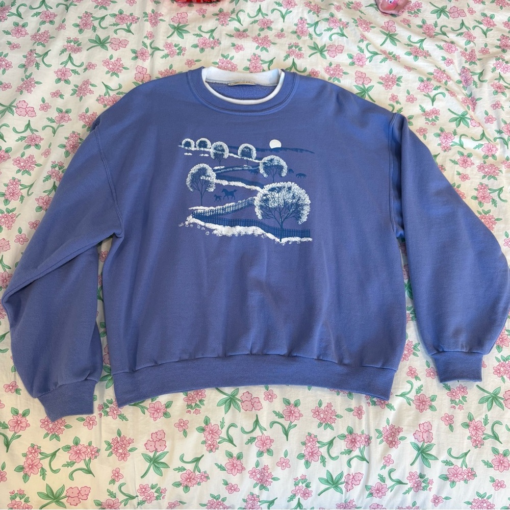 blue/purple vintage wintery Pleasant Shade double collar sweater